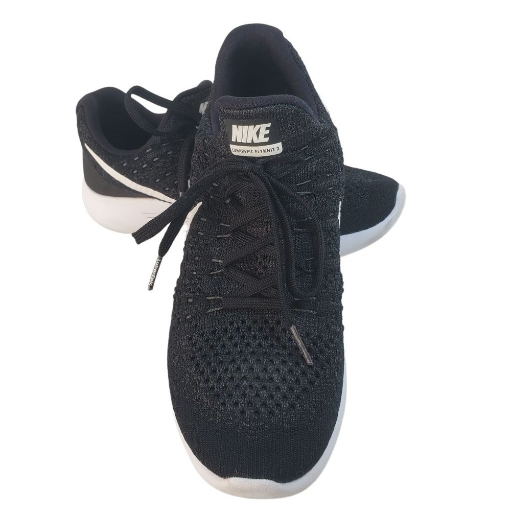 Nike Lunarlon Flyknit 2 Run Easy Black White Lace Up Athletic Shoe Women Sz 8.5 - Picture 3 of 11
